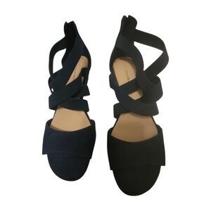 Issac Mizrahi Live Blue Suede Sandals With Ankle Strap 9.5 Leather Wedge